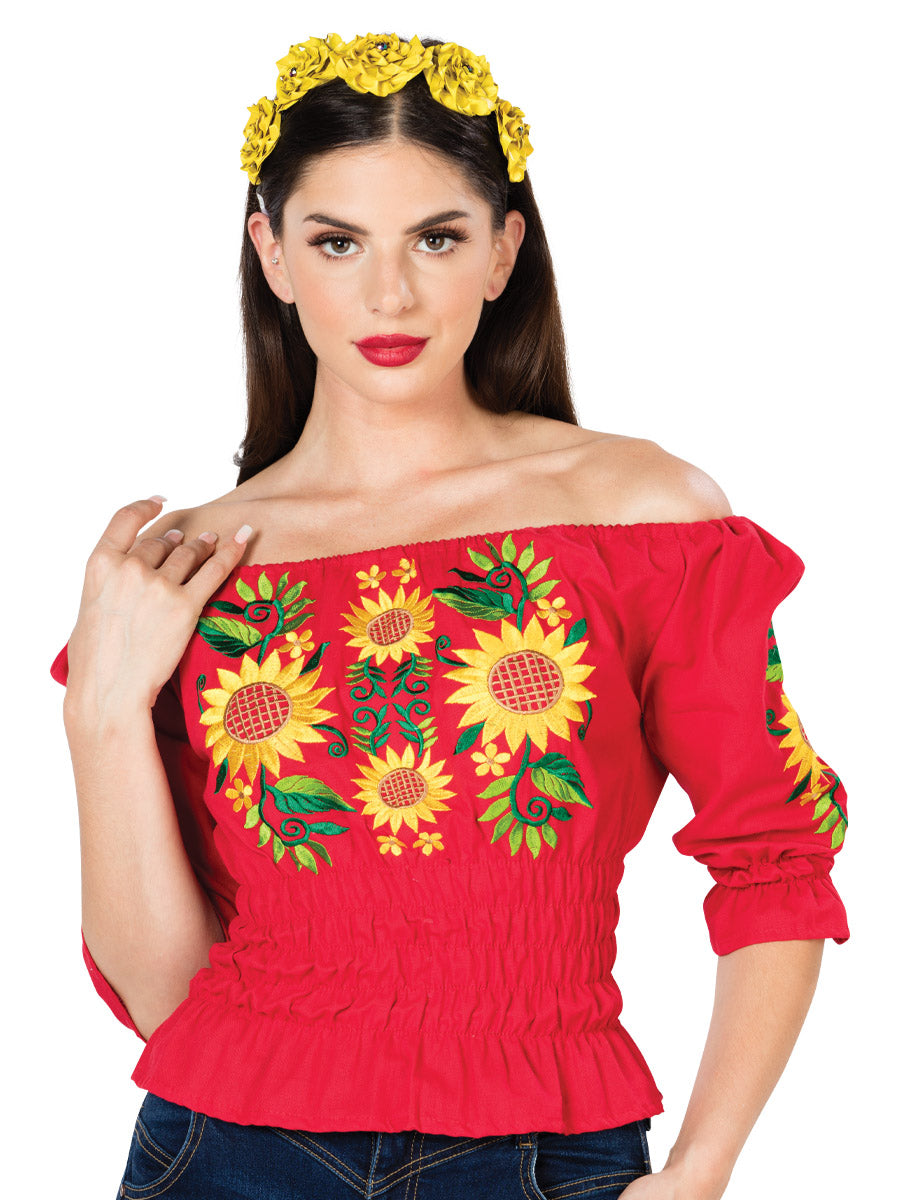 Blusa bordada artesanalmente, 100% algodón, roja, 603045