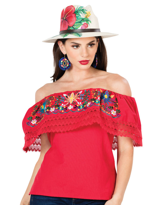 Blusa bordada artesanalmente, 100% algodón, roja, 603052