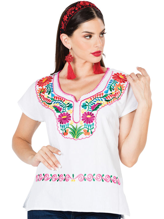 Blusa bordada artesanalmente, 100% algodón, blanca, 603057