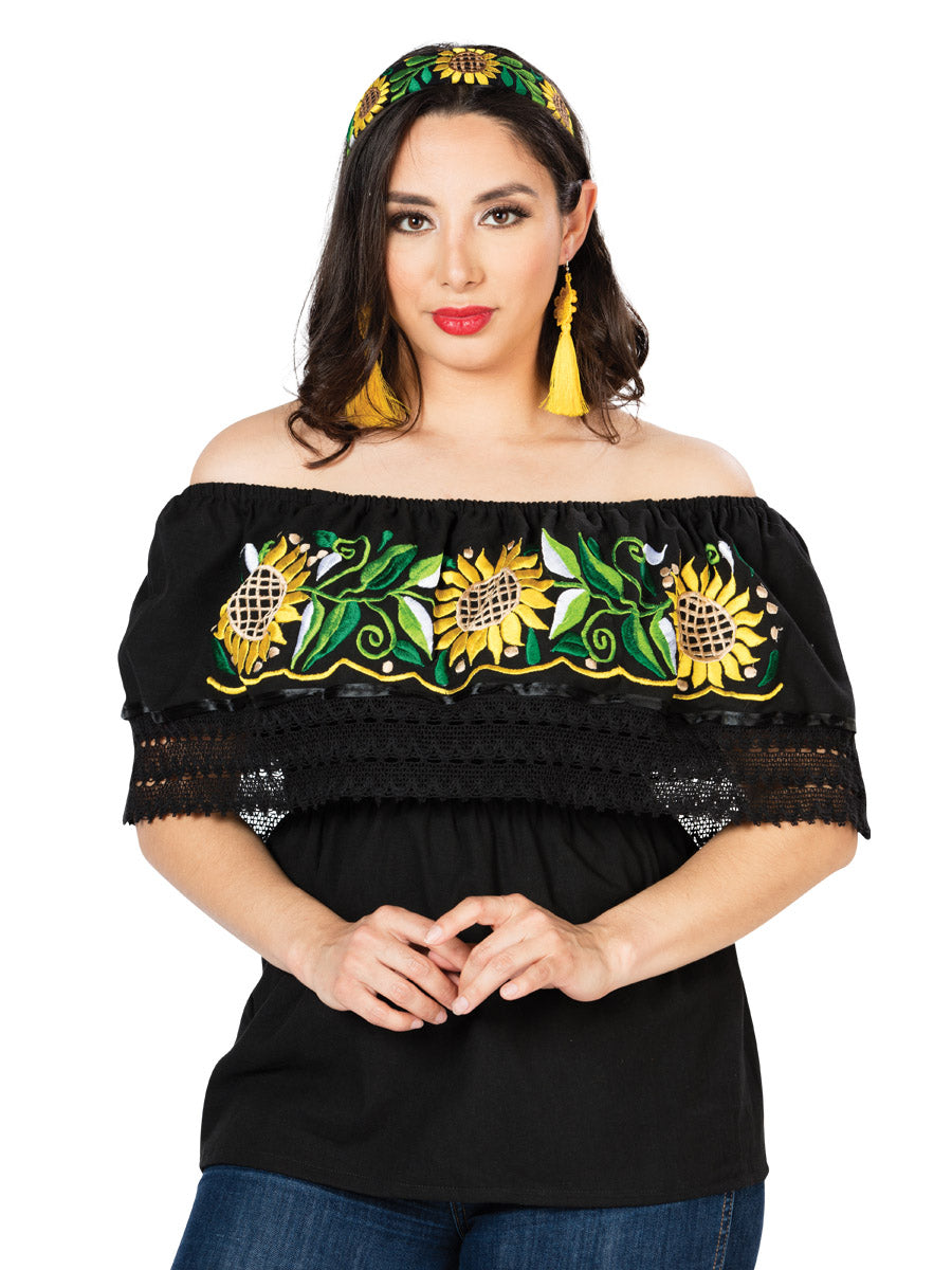 Blusa bordada artesanalmente, 100% algodón, negra, 603062