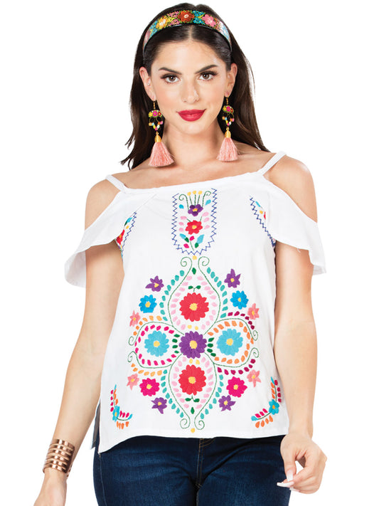 Blusa bordada artesanalmente, 100% algodón, blanca, 603067