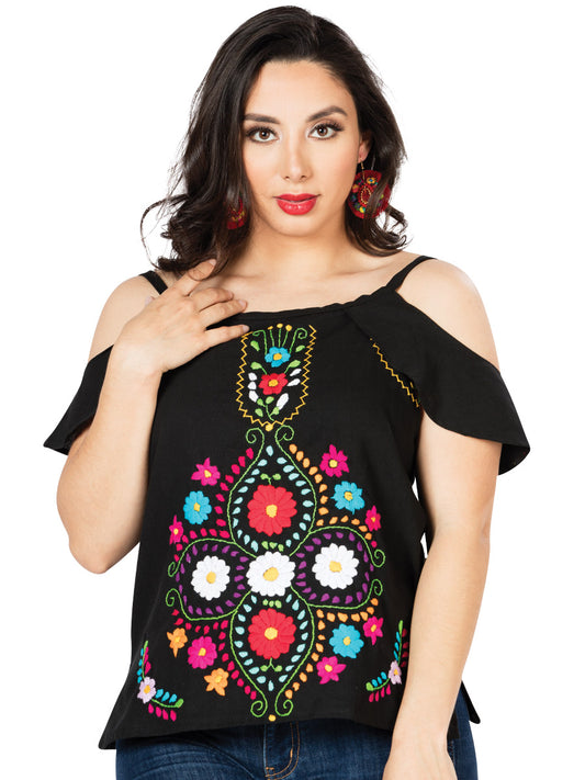 Blusa bordada artesanalmente, 100% algodón, negra, 603068