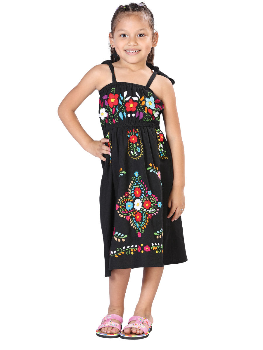 Artisanal Embroidered Dress 100% Cotton Black 603077