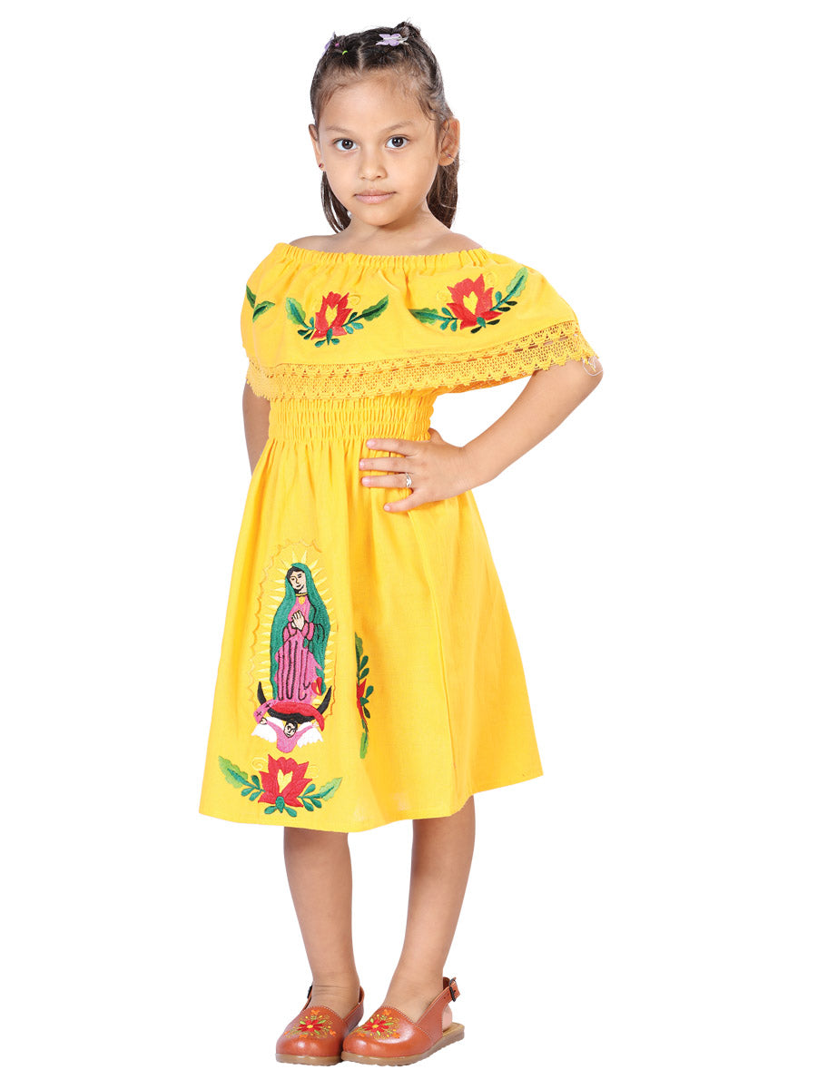 Vestido mexicano artesanal 100% algodón amarillo 603080