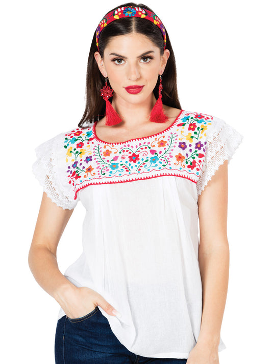 Blusa bordada artesanalmente, 100% algodón, blanca, 603096