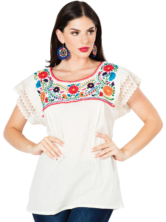Blusa bordada artesanalmente, 100% algodón, color beige, modelo 603097