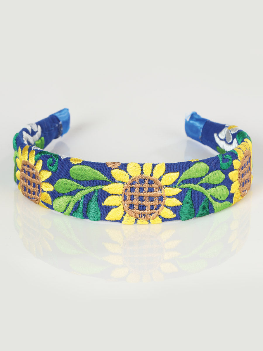 Diadema bordada artesanalmente, 100% algodón, azul real, 603103