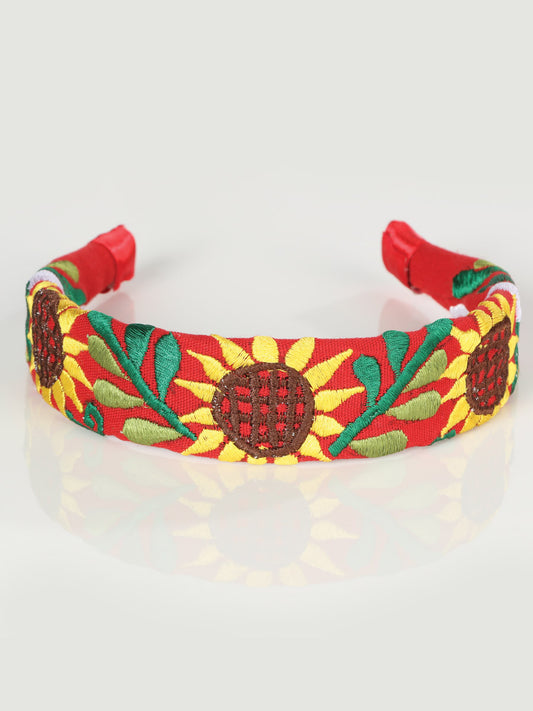 Diadema bordada artesanalmente, 100% algodón, roja, 603104
