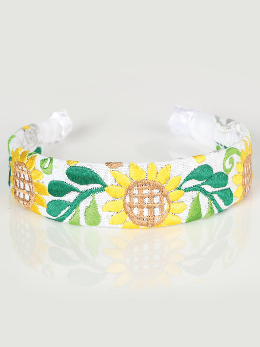 Diadema artesanal bordada 100% algodón blanco 603105