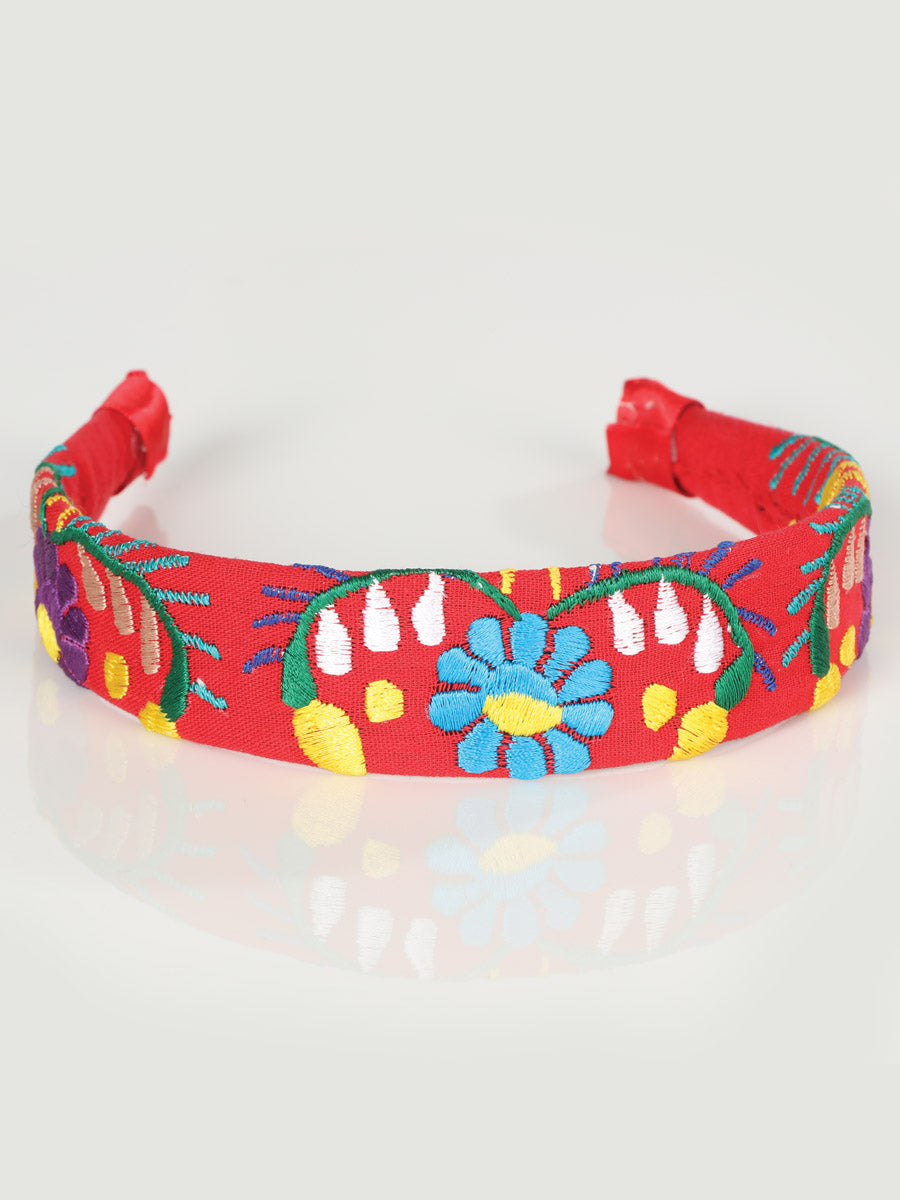 Diadema artesanal bordada 100% algodón roja 603106