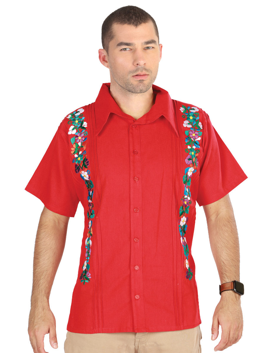 Guayabera mexicana bordada, 100% algodón, roja, 603111