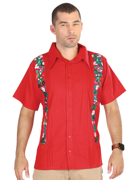 Guayabera mexicana bordada, 100% algodón, roja, 603111