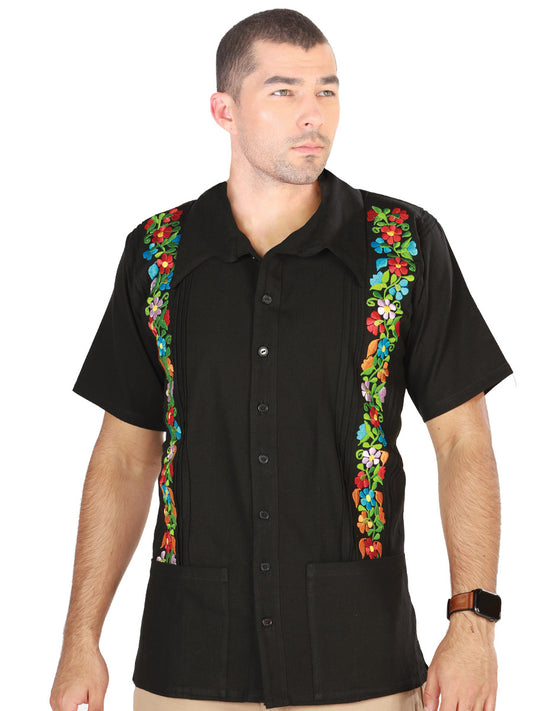 Guayabera mexicana bordada, 100% algodón, negra, 603113