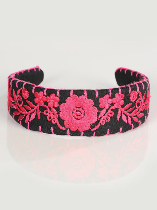 Diadema artesanal bordada 100% algodón fucsia 603118