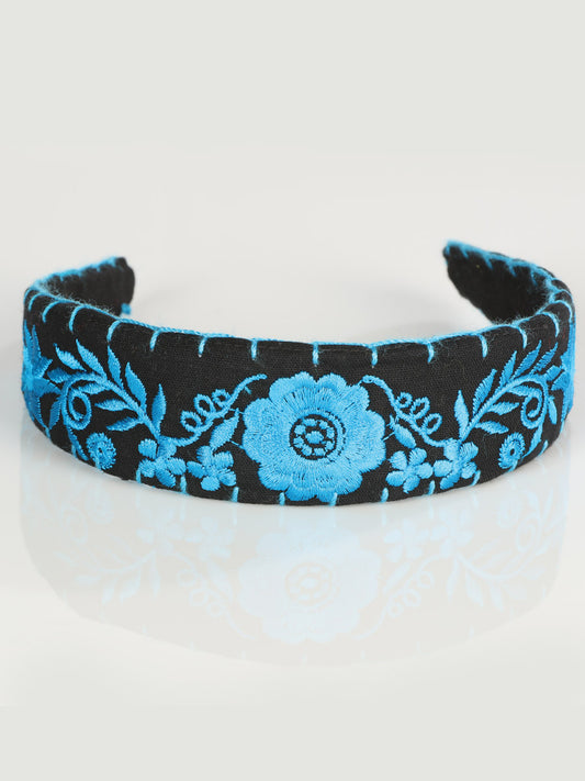 Diadema artesanal bordada 100% algodón azul 603120