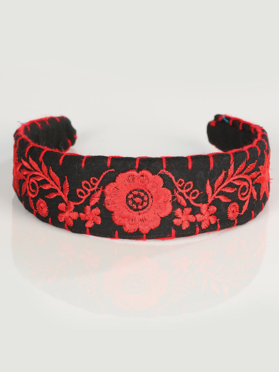 Diadema artesanal bordada 100% algodón roja 603121