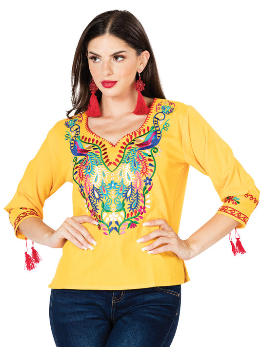 Blusa Artesanal Bordada 100% Algodón Amarilla 603180