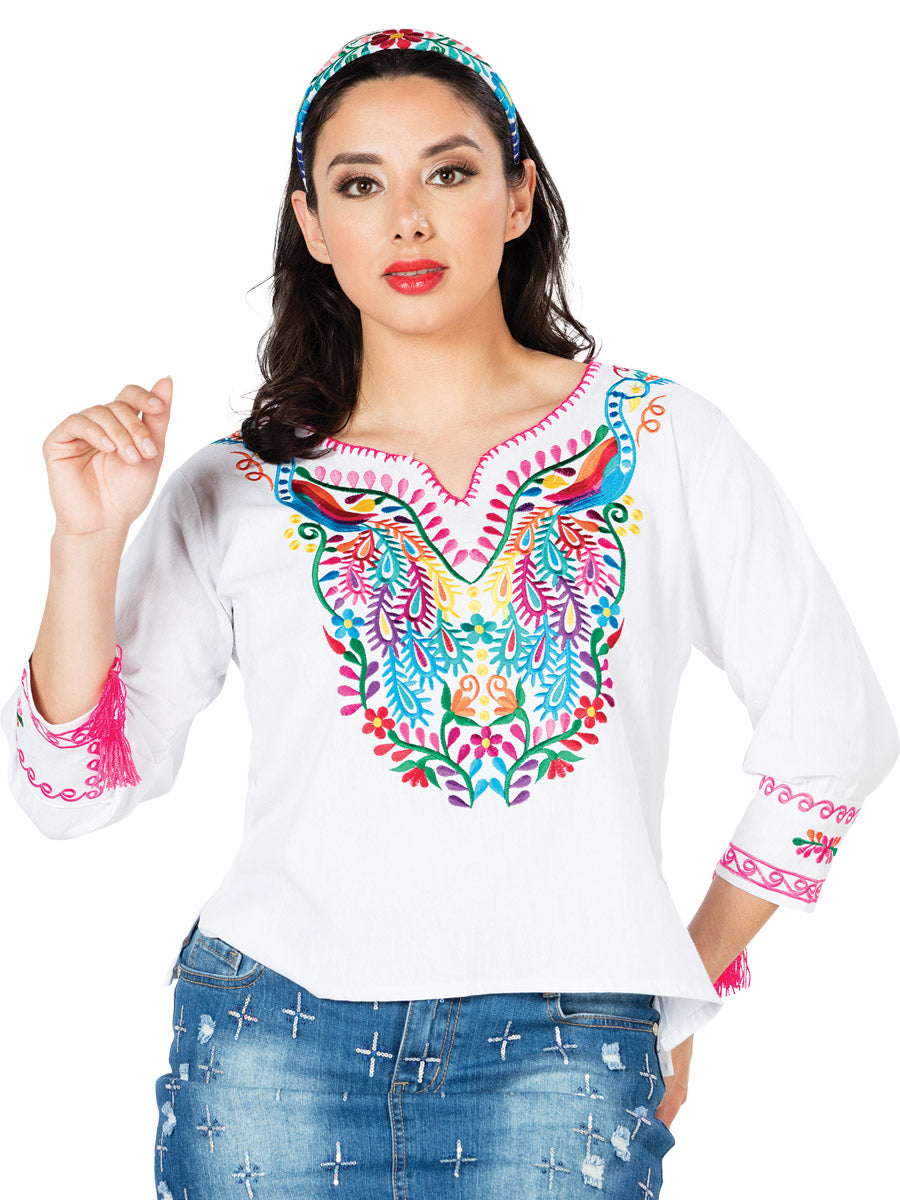 Blusa artesanal bordada 100% algodón blanco 603182