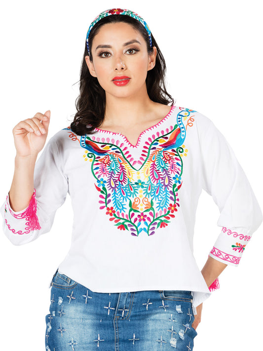 Blusa artesanal bordada 100% algodón blanco 603182