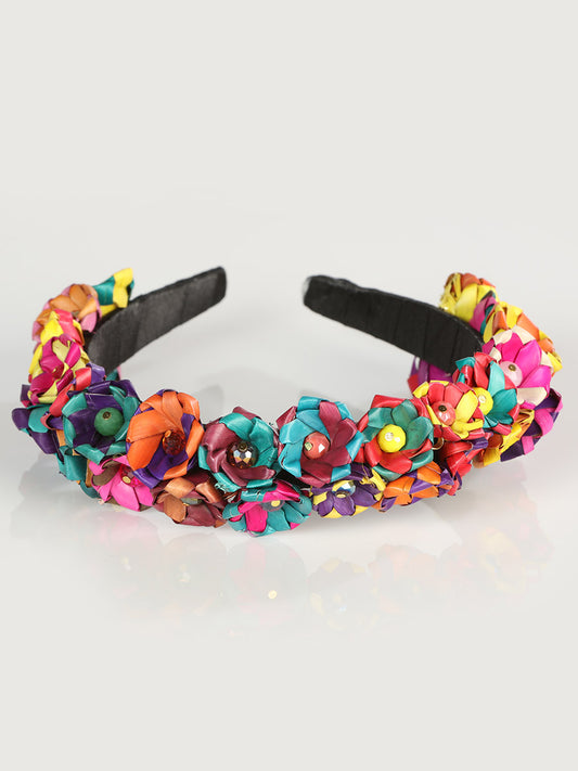 Diadema artesanal hecha a mano, 100% palma de hoja multicolor 603207