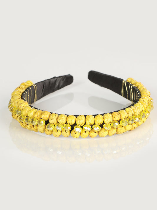 Diadema artesanal hecha a mano, 100% palma de hoja amarilla 603272