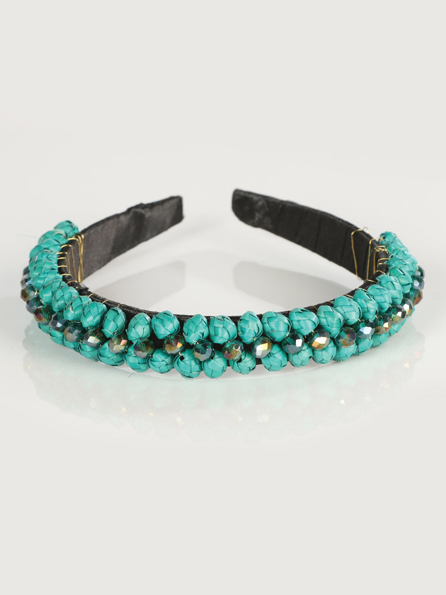 Diadema artesanal hecha a mano 100% hoja de palma esmeralda 603273