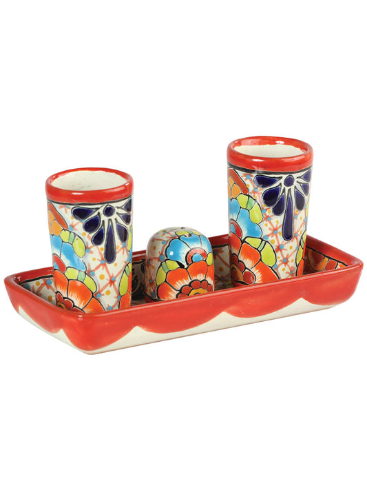Juego de vasos de chupito de tequila artesanal Talavera Multicolor 603310