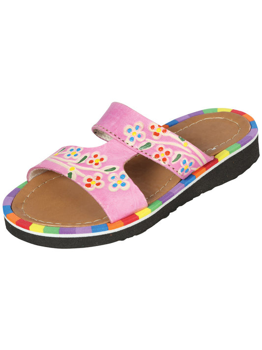 Sandalias artesanales mexicanas de cuero rosa 603386