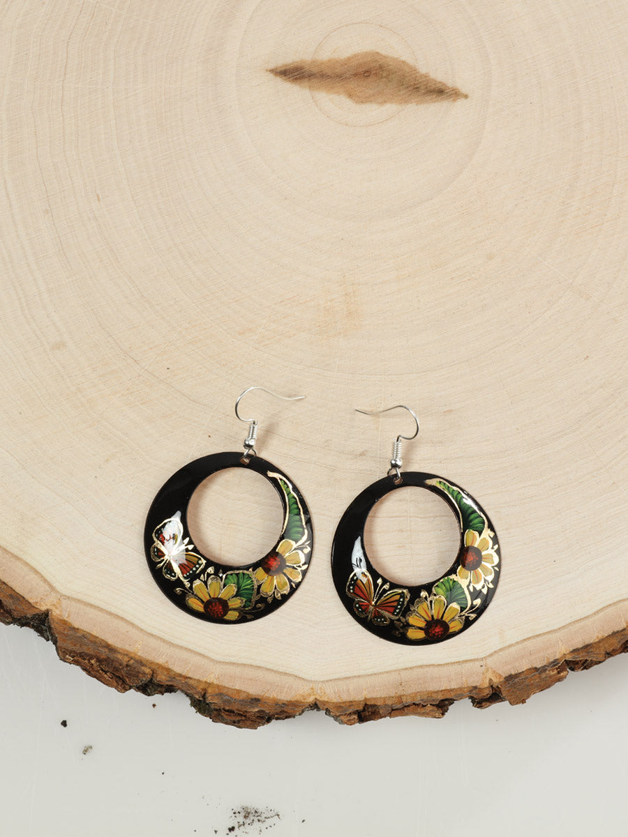 Pendientes artesanales pintados a mano de 1 pulgada, color cobre y negro, 603448