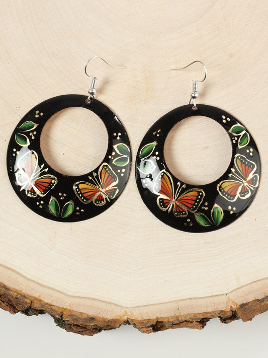 Pendientes artesanales pintados a mano de 2 pulgadas, color cobre y negro, 603450