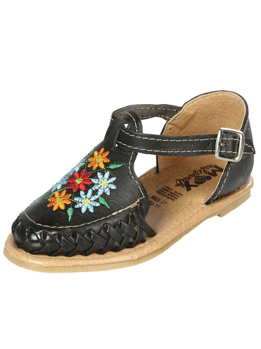Sandalias artesanales mexicanas de cuero negro 603481