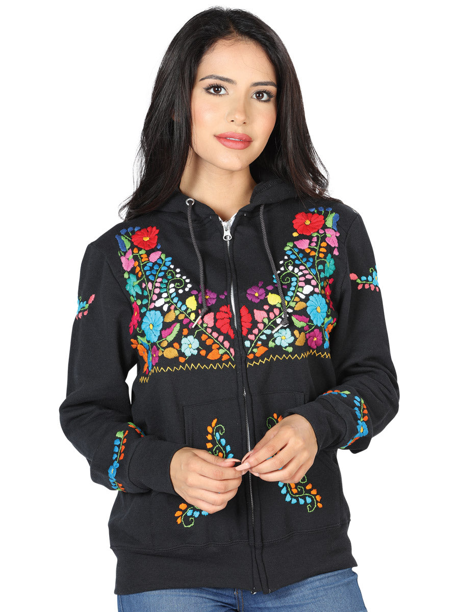 Sudadera bordada artesanalmente, 50 % algodón, 50 % poliéster, negra, 603511