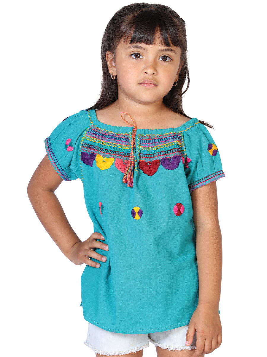 Blusa bordada artesanalmente, 100% algodón, azul, 603594