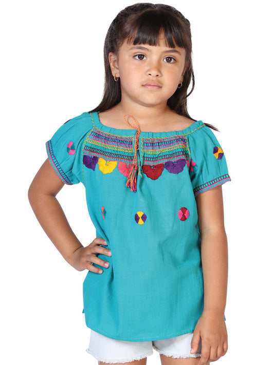 Blusa bordada artesanalmente, 100% algodón, azul, 603594