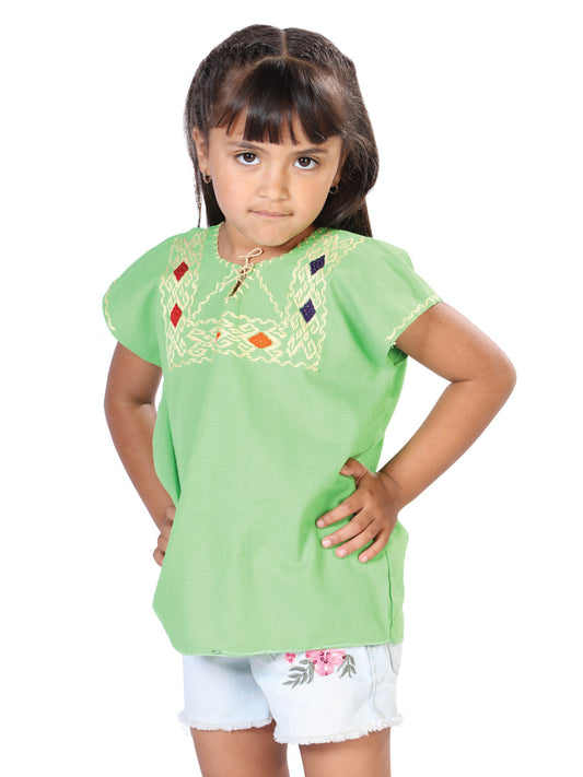 Blusa bordada artesanalmente, 100% algodón, verde, 603595