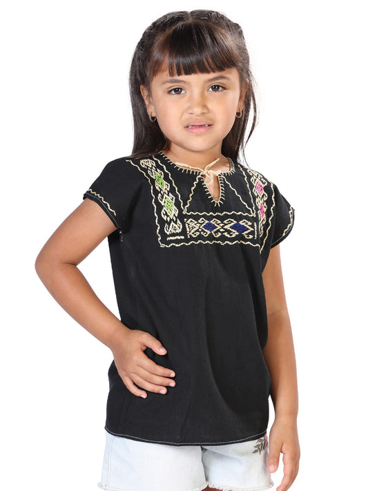 Blusa bordada artesanalmente, 100% algodón, negra, 603596