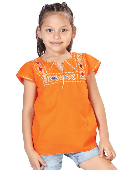 Blusa bordada artesanalmente, 100% algodón, color naranja, modelo 603597