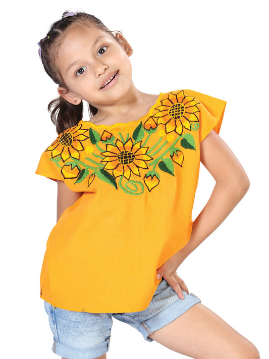 Blusa bordada artesanalmente, 100% algodón, amarilla, 603598