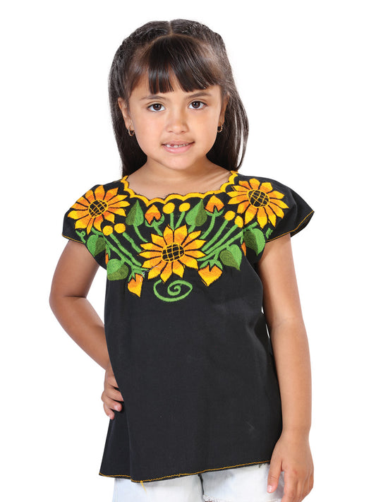 Blusa bordada artesanalmente, 100% algodón, negra, 603599