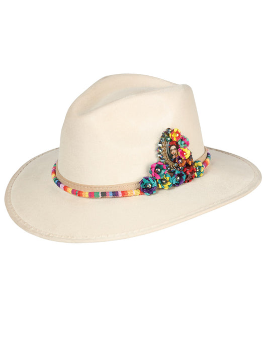 Sombrero artesanal Frida Medallion de ante beige 603664
