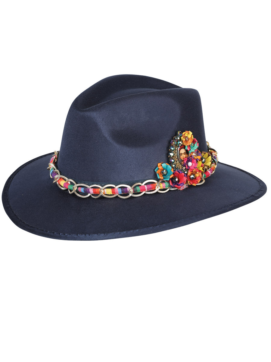 Sombrero artesanal Frida Medallion de ante azul marino 603666