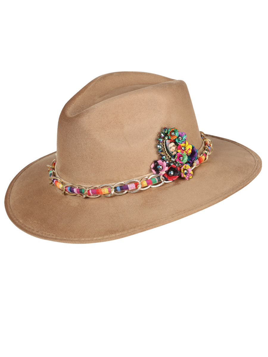 Sombrero artesanal Frida Medallion de ante color moca 603667