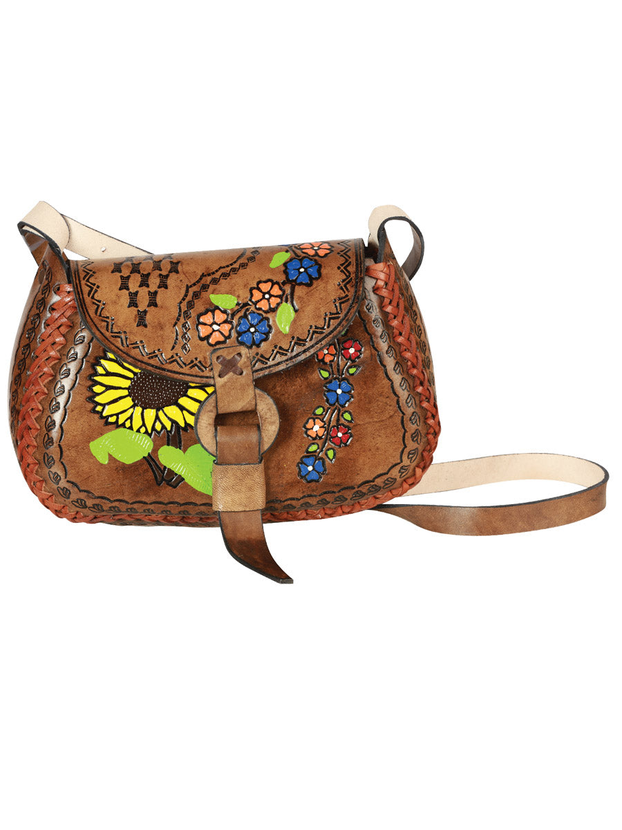 Bolso artesanal de piel marrón/multicolor 603679