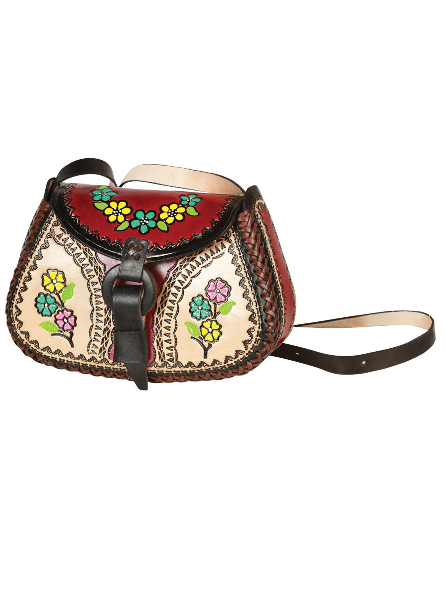 Bolso artesanal de piel color vino/multicolor 603680