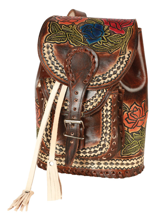 Bolso artesanal de piel marrón/multicolor 603682