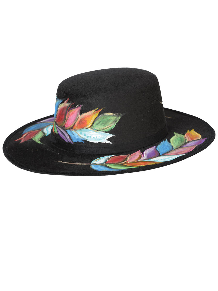 Sombrero artesanal mexicano pintado a mano, de gamuza negra 603729