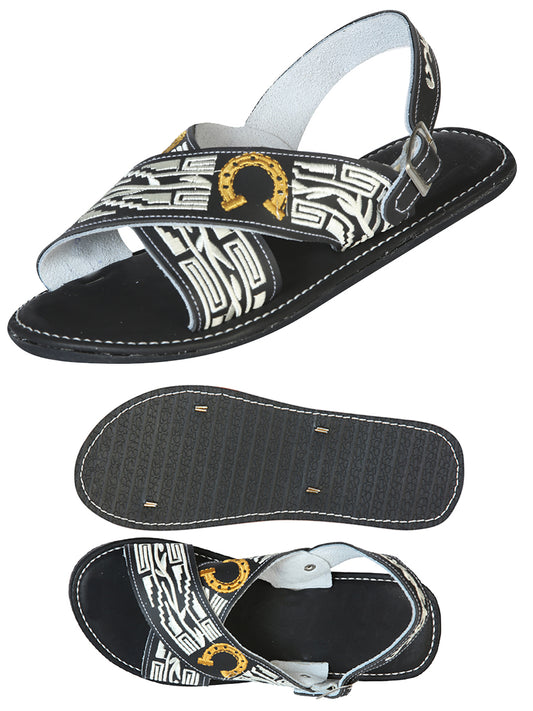 Sandalias artesanales mexicanas 50% cuero, 50% sintético Negro 603788