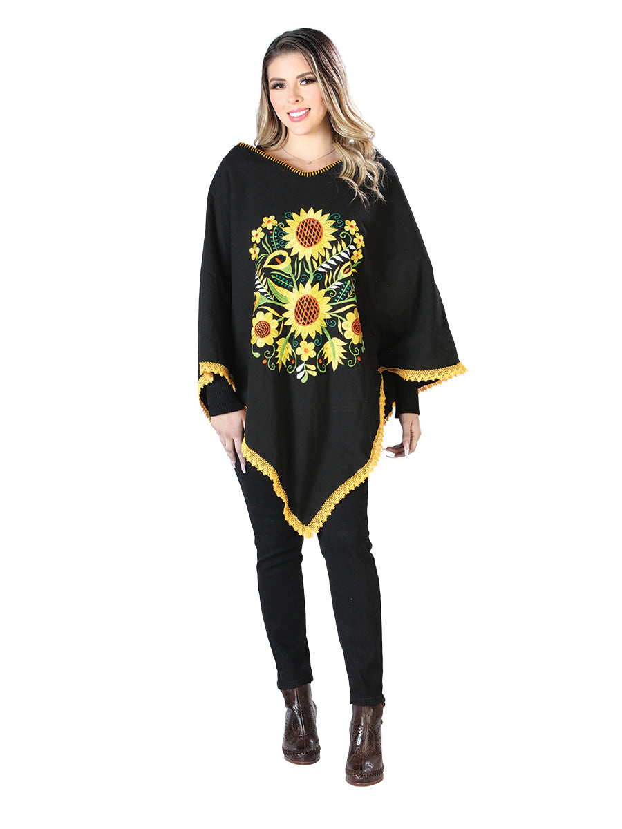 Artisanal Embroidered Poncho 50% Cotton, 50% Polyester Black  603827