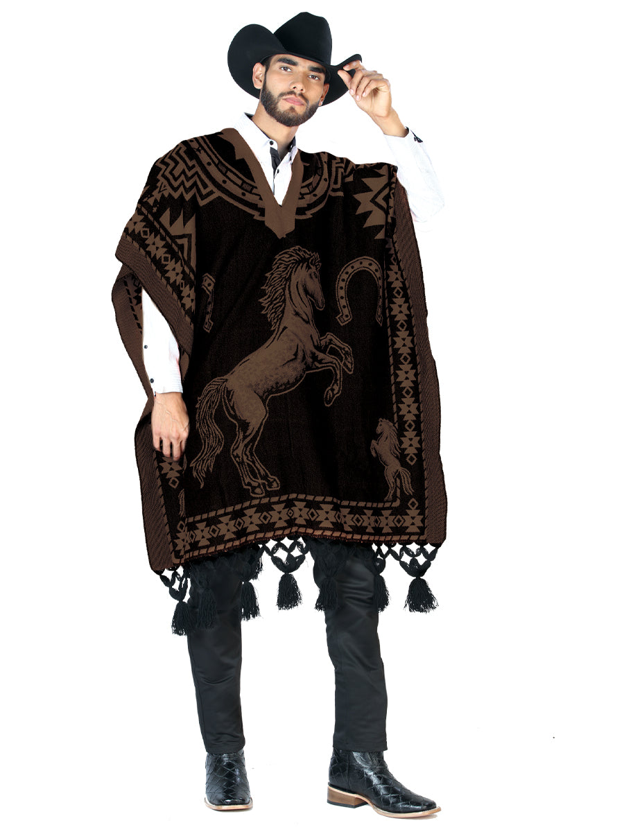 Poncho mexicano artesanal 92% acrílico, 8% poliéster Negro/Marrón 603834