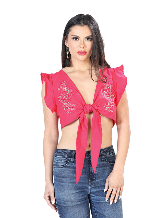Blusa bordada artesanalmente 65% poliéster 35% algodón Fucsia 603861
